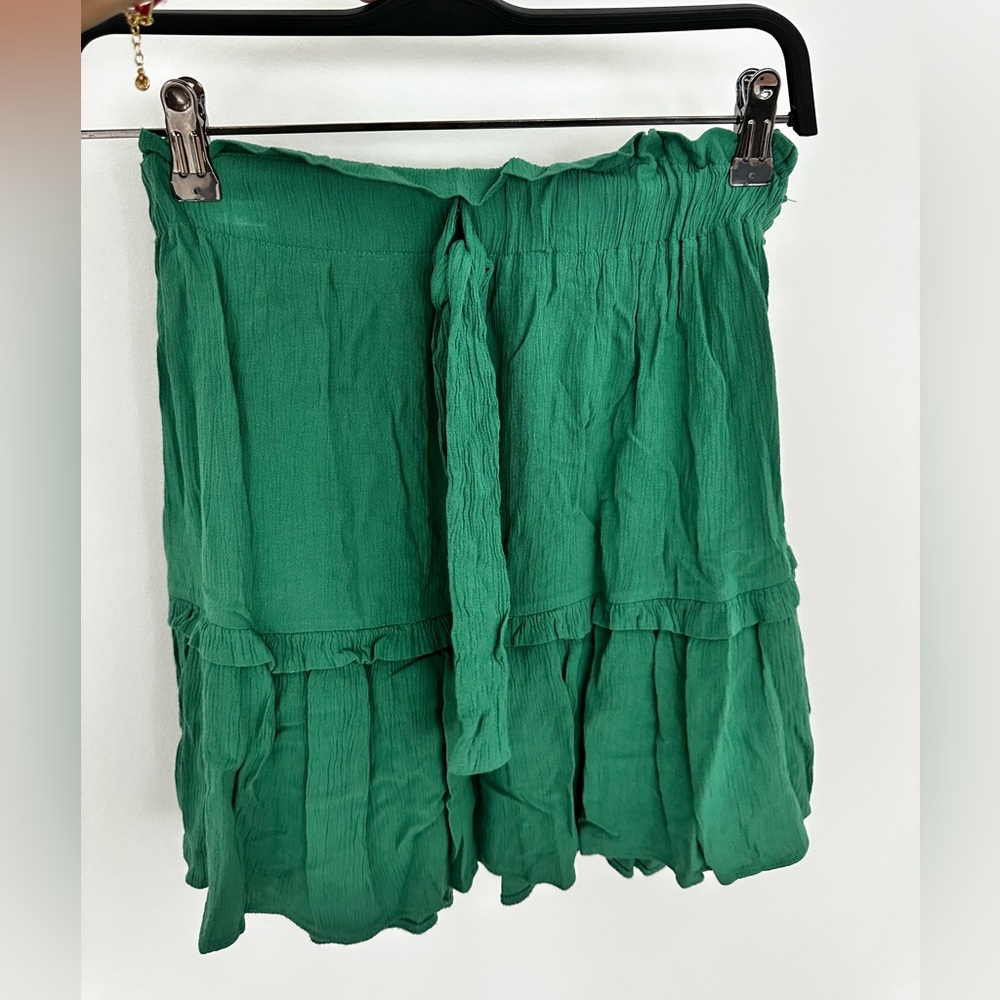 Green Ruffle Hem Shorts